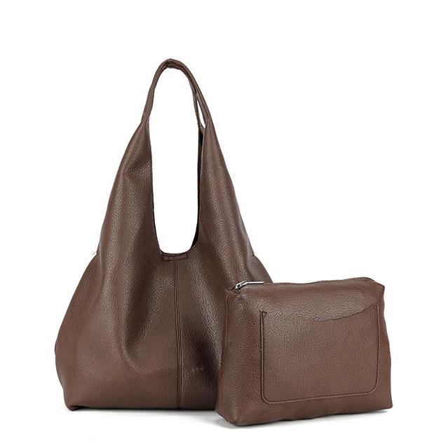 Faux Leather Slouch Strap Handbag - J69019 - DARK BROWN - Uneeka